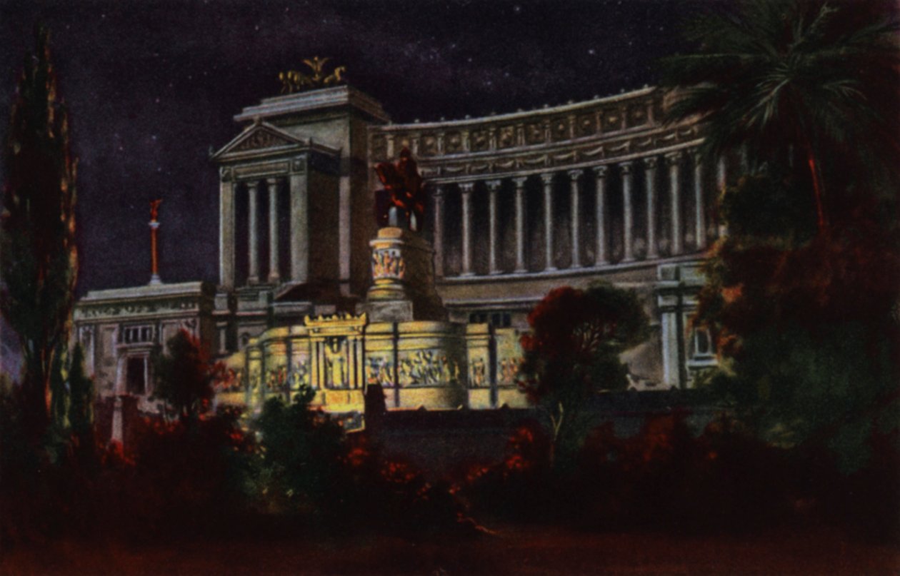 Roma: Monumento a Víctor Manuel II (litografía en color) de Italian School