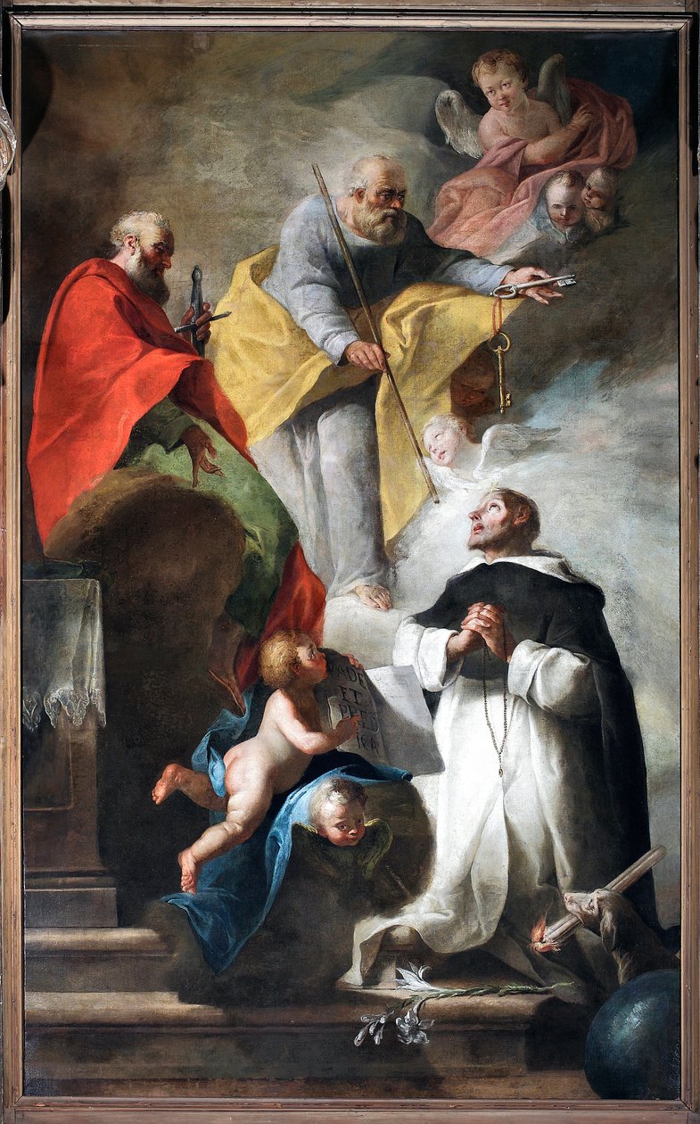 San Domingo recibiendo el bastón de peregrino y el libro donde está inscrito 