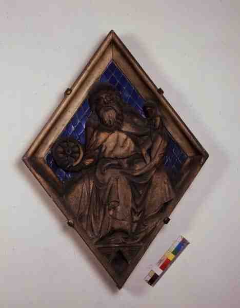 Saturno, azulejo en relieve del Campanile de Italian School