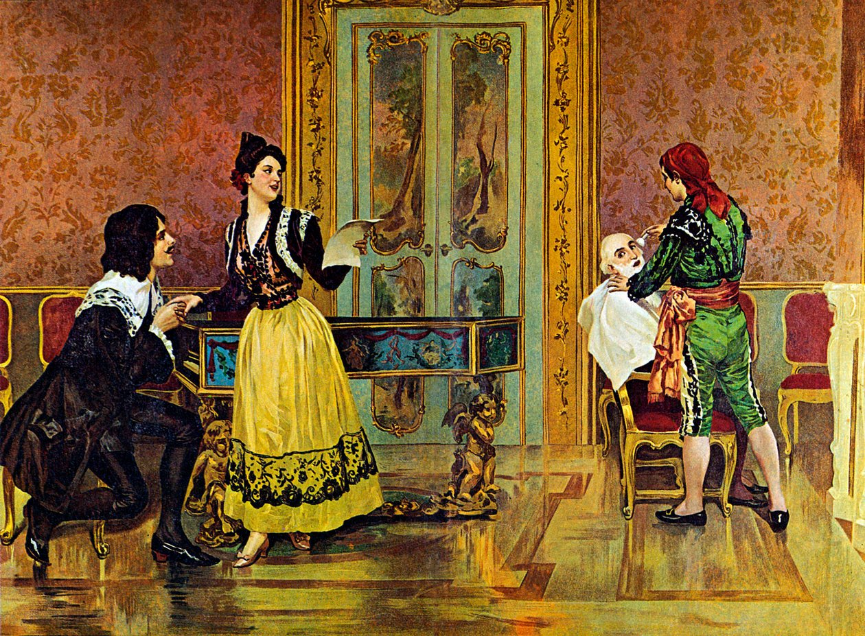 Escena de la ópera "El barbero de Sevilla", de Gioachino Rossini de Italian School