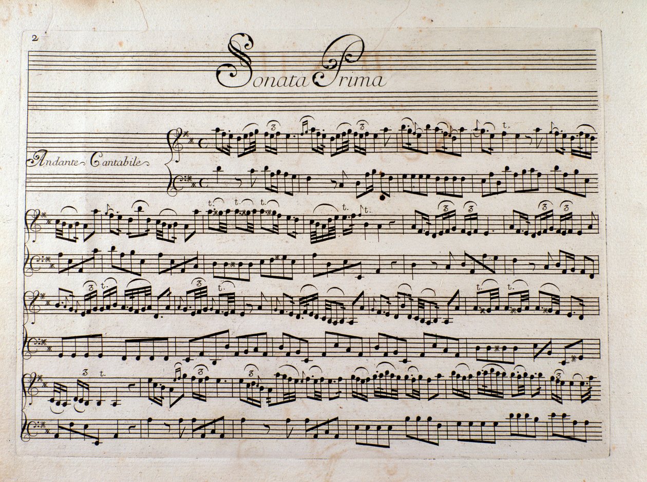 Página de partitura para "Sonata para violín y bajo continuo" de Giuseppe Tartini de Italian School