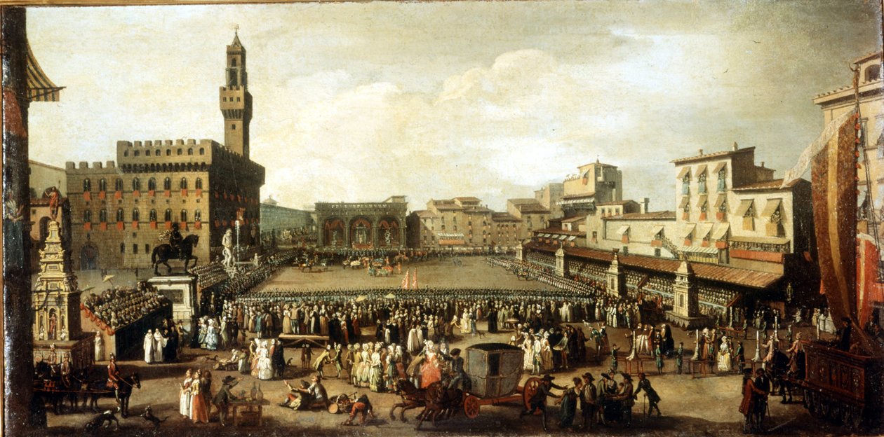 Espectáculo en la Plaza de la Señoría en Florencia. Óleo sobre lienzo de Italian School