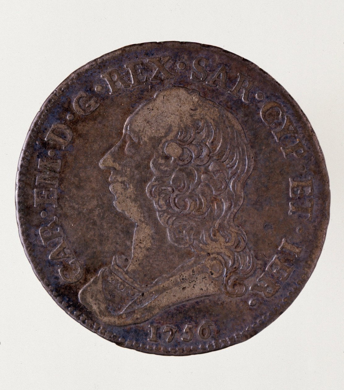 Moneda italiana de plata (medio escudo) del reino de Cerdeña: reinado de Carlos Manuel III de Saboya de Italian School