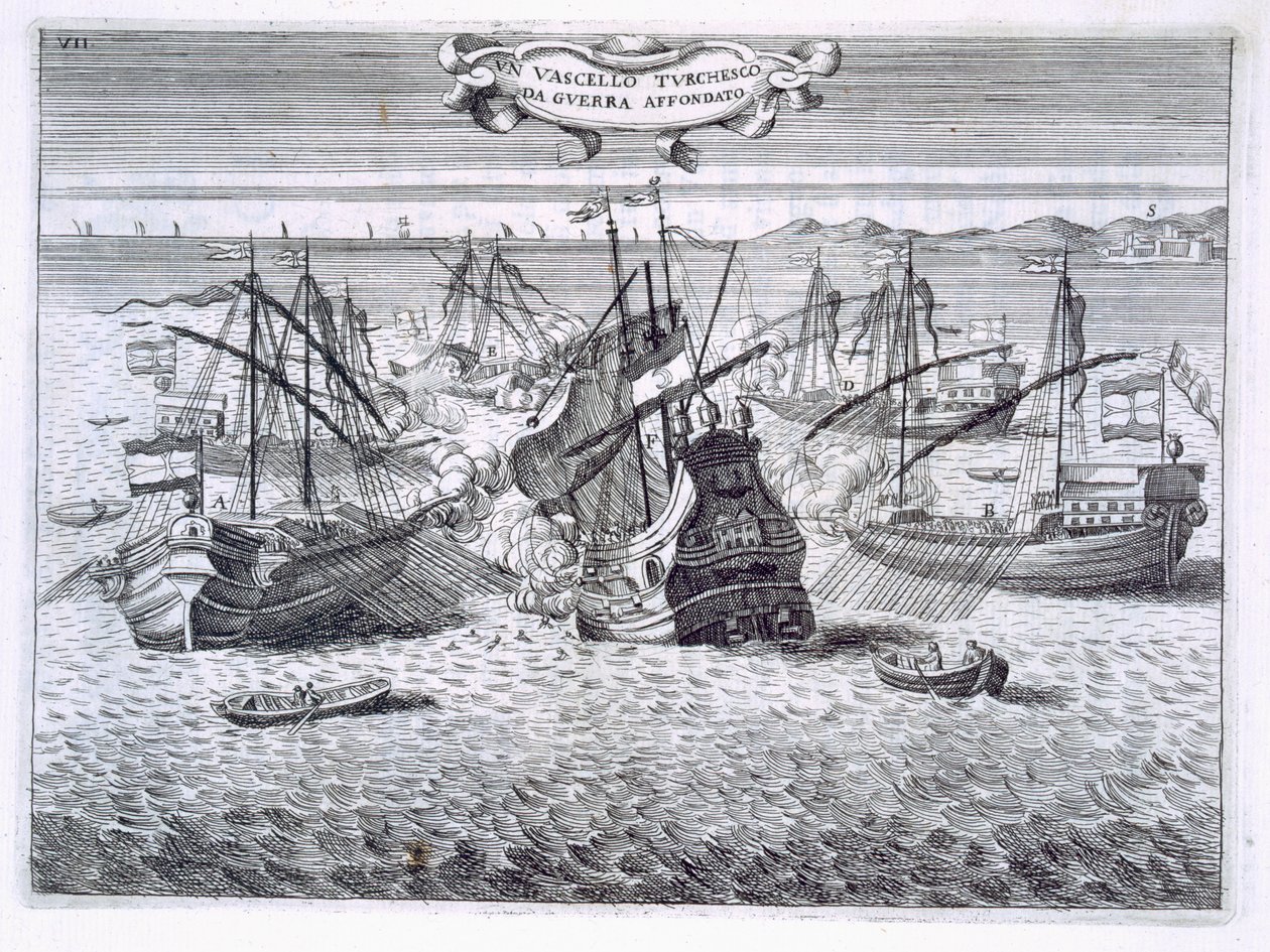 Hundimiento de un barco de guerra turco, ilustración de 