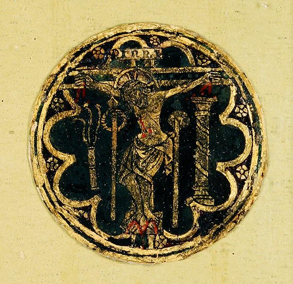 Pequeño panel con un medallón de la Crucifixión de Italian School