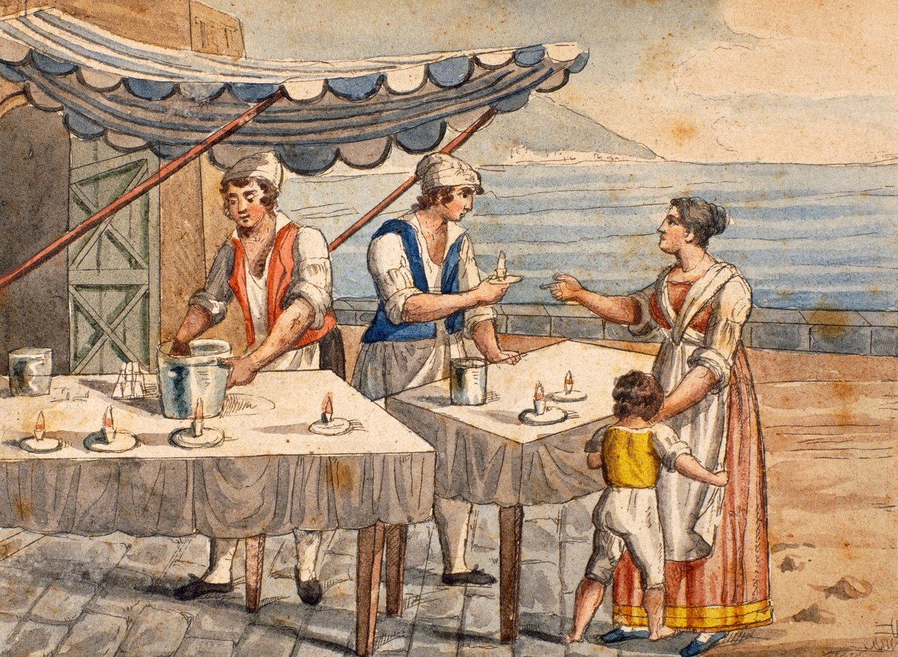 Vendedores de sorbetes en la calle, Italia de Italian School