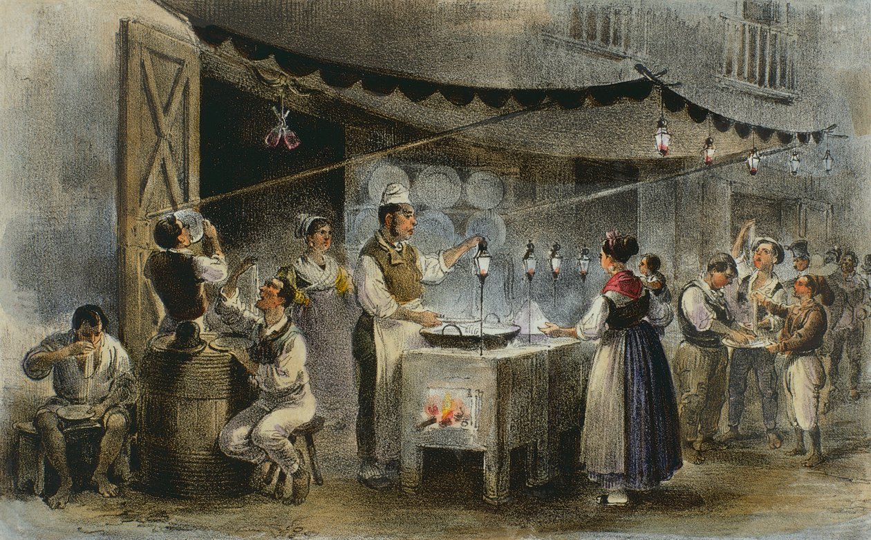 Vendedor de espaguetis en Nápoles, Italia de Italian School