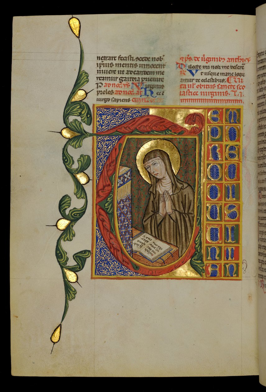 Santa Escolástica con libro abierto de Italian School