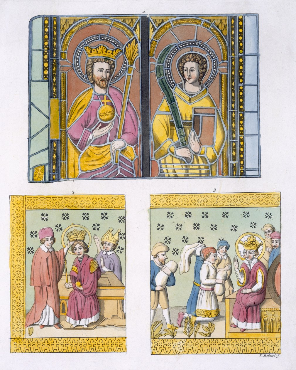 Decoración de Vidrieras de la Antigua Iglesia de Uppsala, lámina 42 de Le Costume Ancien et Moderne de Jules Ferrario, publicado c.1820s-30s de Italian School