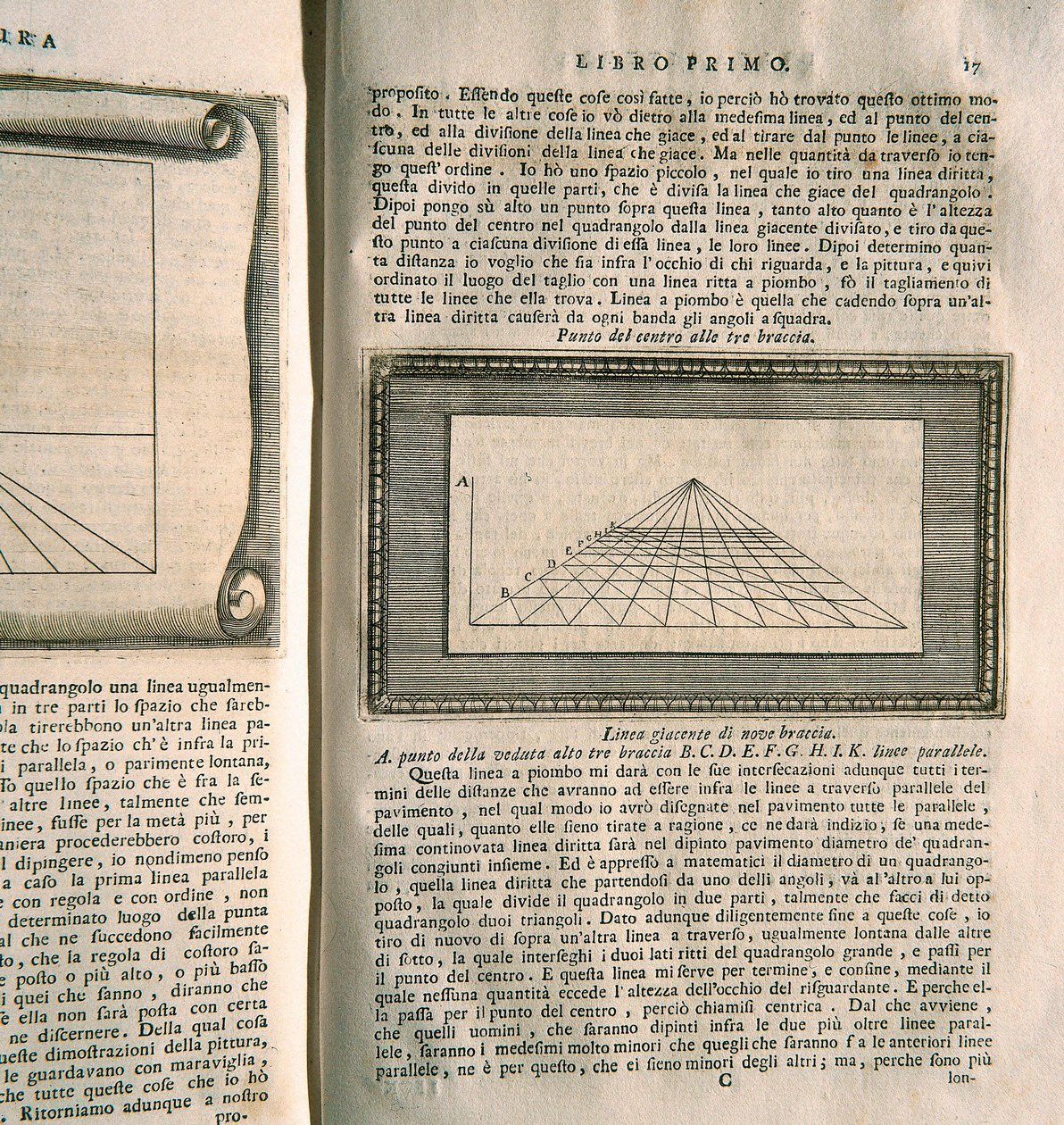 Estudio sobre la perspectiva en la pintura - tabla del primer libro de la serie "sobre la pintura" de Leon Battista Alberti (grabado) de Italian School
