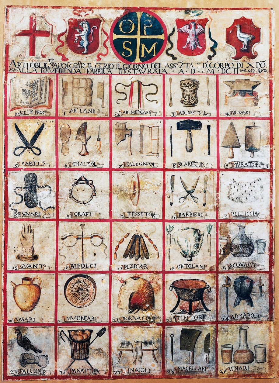 Símbolos de las artes y oficios de la ciudad de Orvieto de Italian School