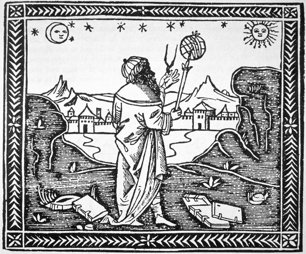 El astrólogo Albumasar (787-885) copia de una ilustración de su Introductorium in Astronomiam, Venecia 1506, usado en una Historia de la Magia, publicado a finales del siglo XIX de Italian School
