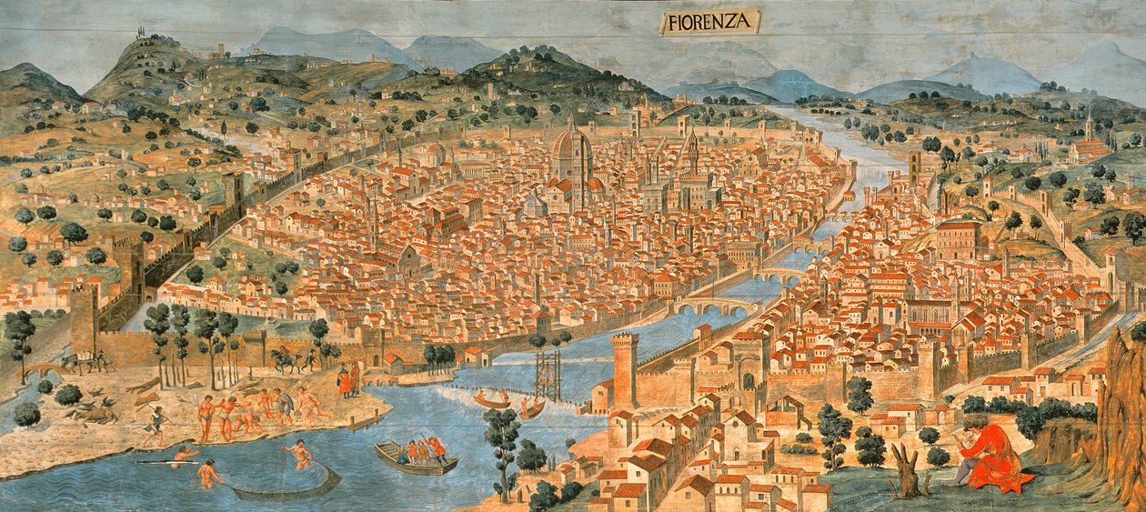 La "Carta della Catena" muestra un panorama de Florencia de Italian School