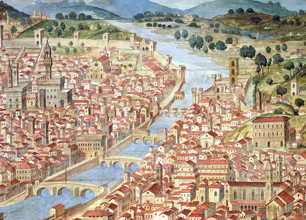 La "Carta della Catena" muestra un panorama de Florencia de Italian School