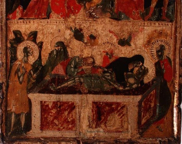 La Deposición de Cristo, mitad inferior de un panel (véase también 78636) (panel) de Italian School