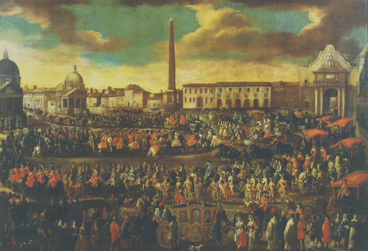 La entrada de un embajador a Roma, Piazza del Popolo de Italian School