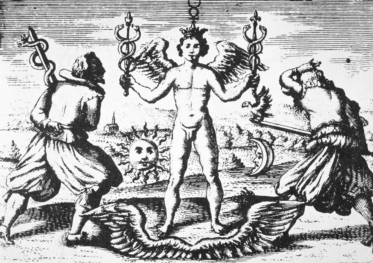 El mercurio de los filósofos, de Della Tramutatione Metallica por Giovanni Battista Nazari (1589) ilustrado en una historia de la magia publicado a finales del siglo XIX de Italian School