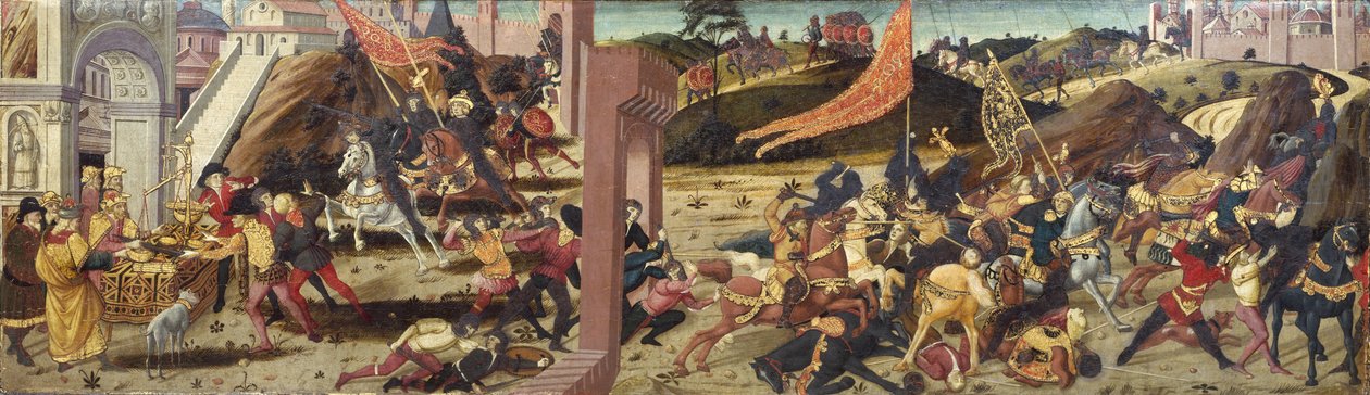 La Casona de Morelli, que representa a los galos derrotados por Marco Furio Camilo (panel principal) de Italian School