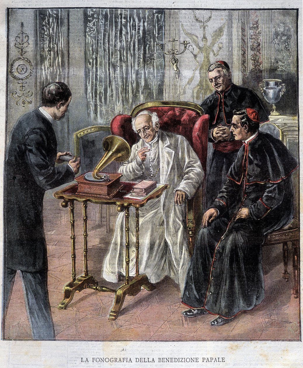 El fonógrafo de la bendición del Papa León XIII - en "La Tribuna Illustrata" del 29 de marzo de Italian School