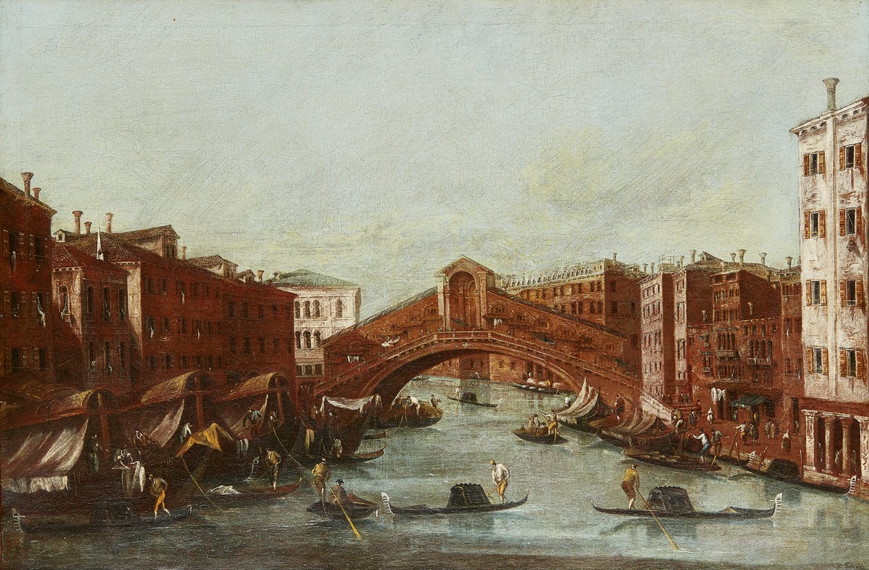 El Puente de Rialto desde el Gran Canal de Italian School