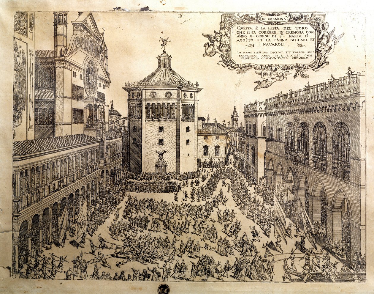 La fiesta de Tauro en la Gran Plaza de Cremona en Italia de Italian School