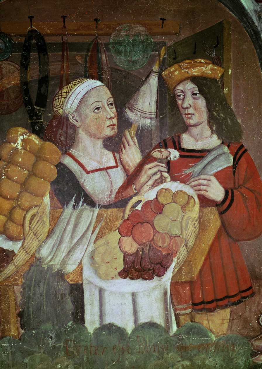 El mercado de verduras (fresco) (detalle) de Italian School