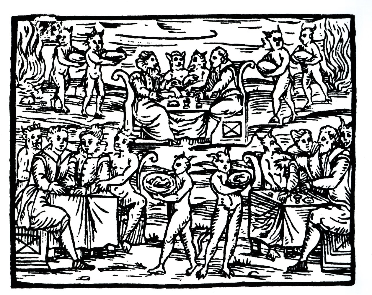 El Sabbath de las brujas, copia de una ilustración del Compendium Maleficarum por Fr M Guaccius, Milán 1608, usada en Historia de la Magia, publicada a finales del siglo XIX de Italian School
