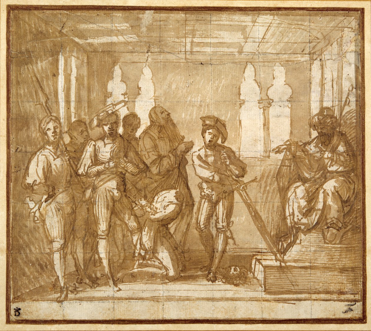 La decapitación de un santo (pluma y tinta con aguada y tiza sobre papel) de Italian School