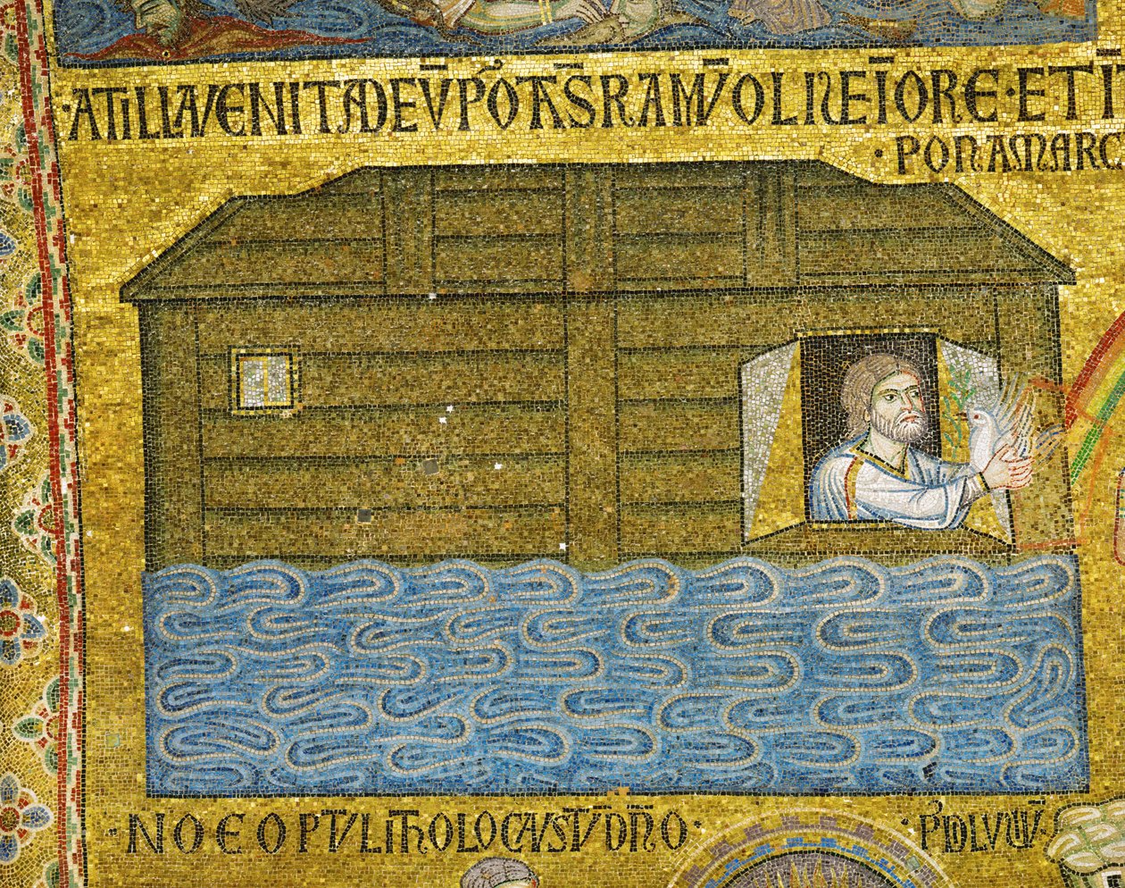 La paloma regresa al Arca, con una ramita verde en el pico ... (mosaico) de Italian School