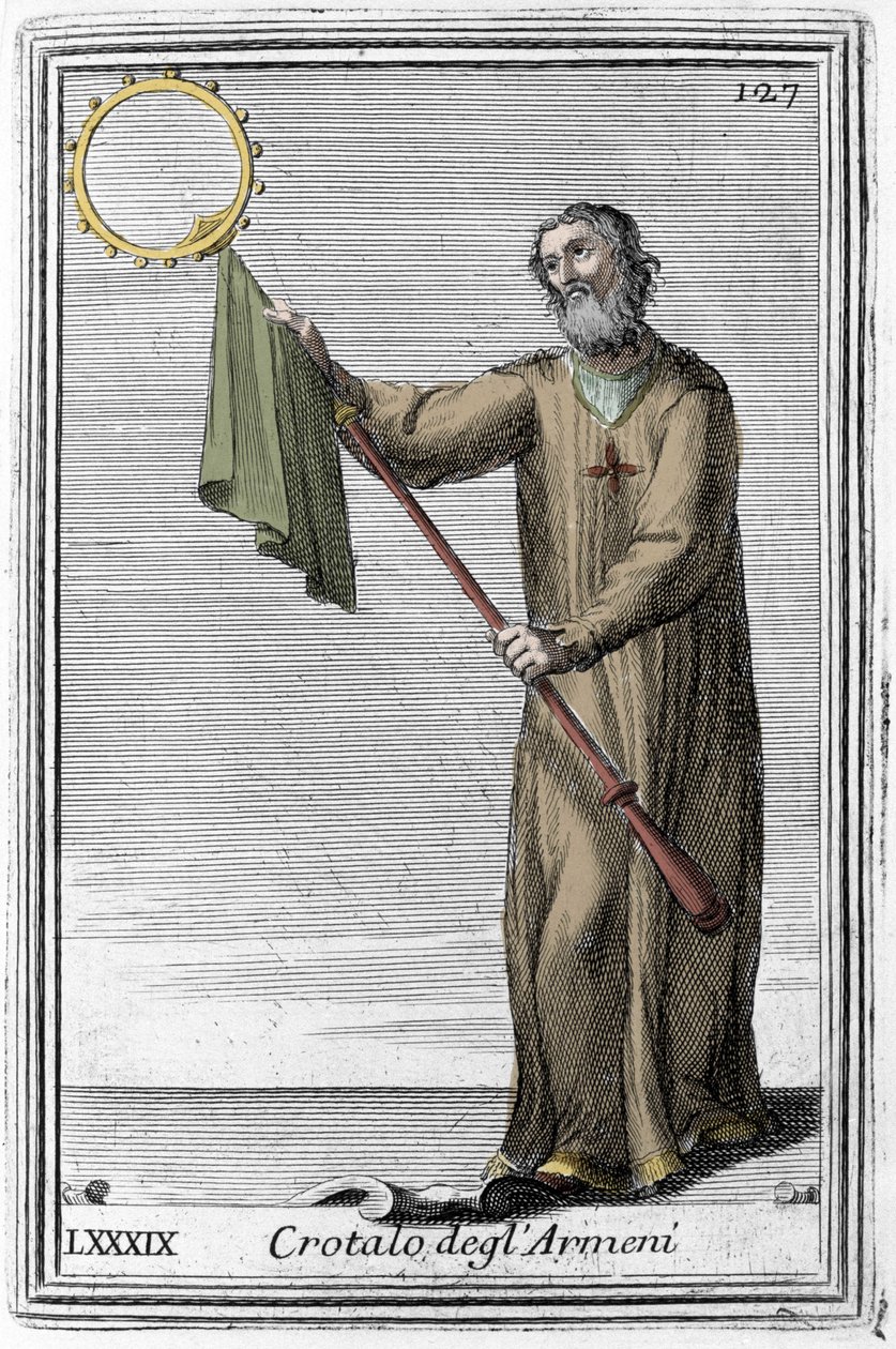La serpiente de cascabel de los armenios: un instrumento musical ancestro de la castañuela. Grabado de “Gabinetto Armonico pieno d
