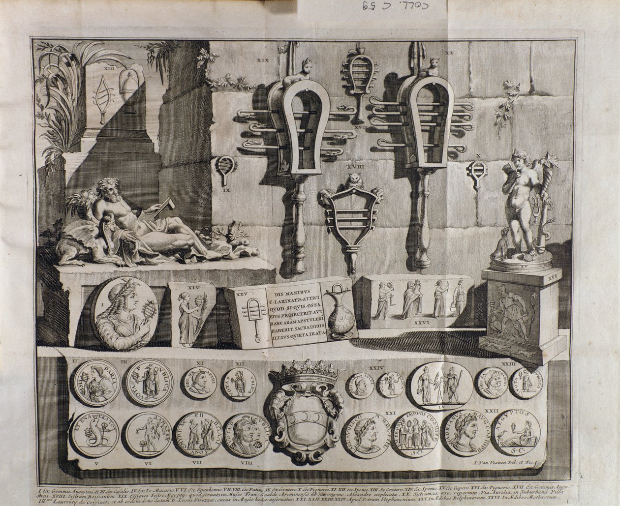 El sistro (sistra), varias representaciones de De sistris por Benedictus Bacchinius (1651-1721) de Italian School