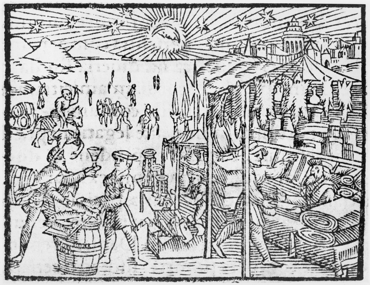 Comercio en Escandinavia, ilustración de Historia de Gentibus Septentrionalibus de Olaus Magnus (1490-1558), publicada en Roma, 1555 de Italian School