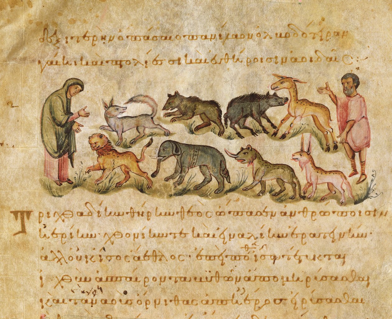 Tratado sobre las muchas especies animales que habitan la tierra, ilustración de la Cynegetica por Oppian de Italian School