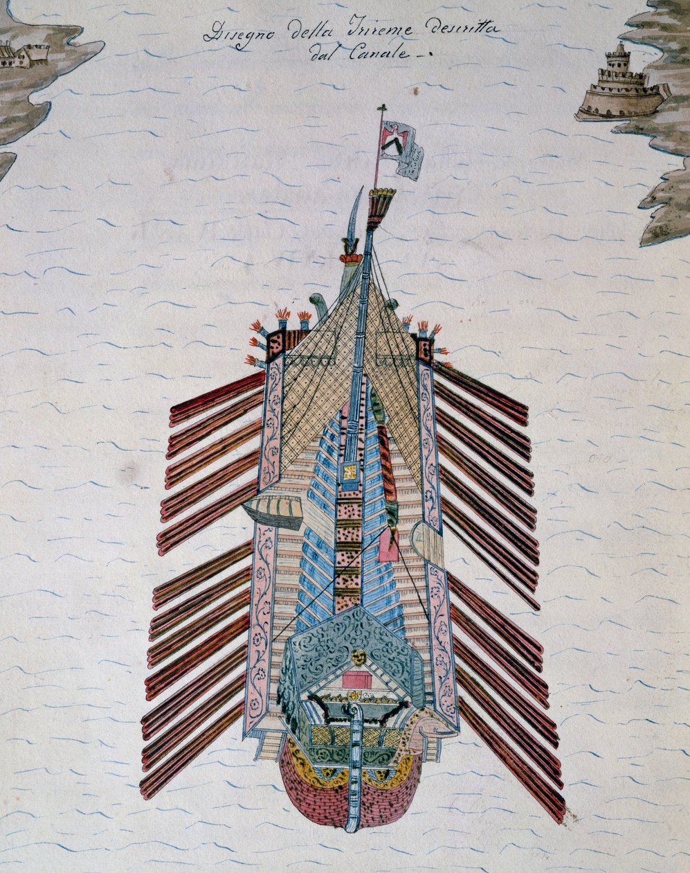 Trirreme (barco con tres filas de remos), del tratado Sobre la milicia marítima, por Cristoforo Canal (1510-1562), Italia de Italian School
