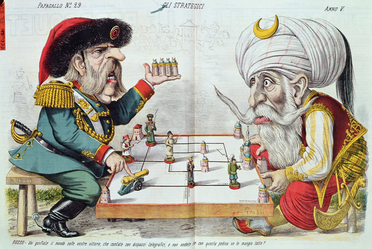 Turquía y Rusia jugando un juego de estrategia, de Le Perroquet, 1877 de Italian School