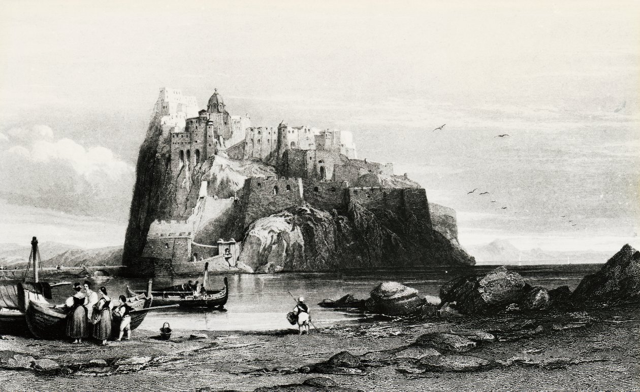 Vista de la Isla de Ischia, grabado, Italia de Italian School