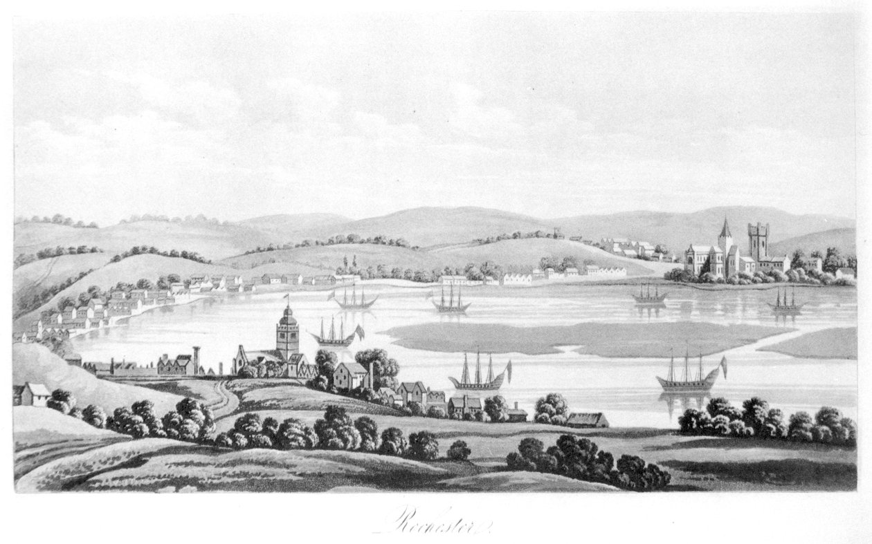 Vista de Rochester en 1669, de Viajes de Cosimo III (1642-1723) Gran Duque de Toscana, por Inglaterra durante el reinado de Carlos II, traducción al inglés, publicado en 1821 de Italian School