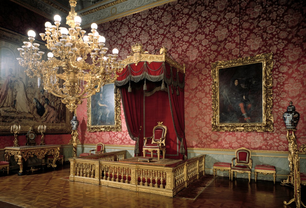 Vista de la Sala del Trono o Sala de los Camareros siglo XIX Apartamentos Reales, Palazzo Pitti, Florencia Italia de Italian School