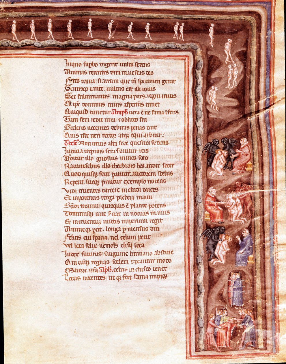 Vista del inframundo, ilustración para Hércules Furioso de Séneca (miniatura) de Italian School