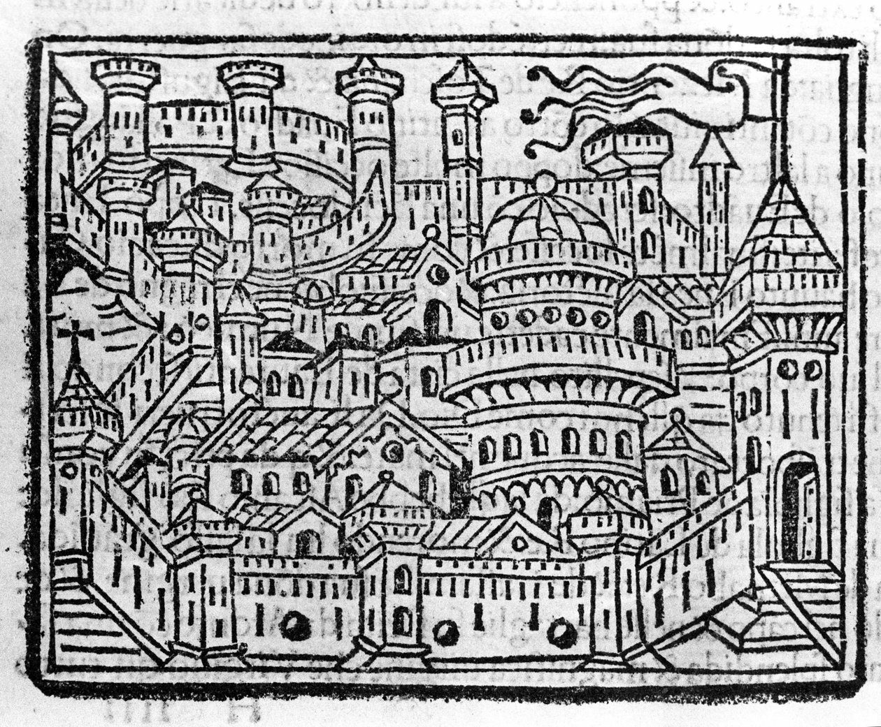 Vista de la ciudad de Aosta en Italia. Grabado en 