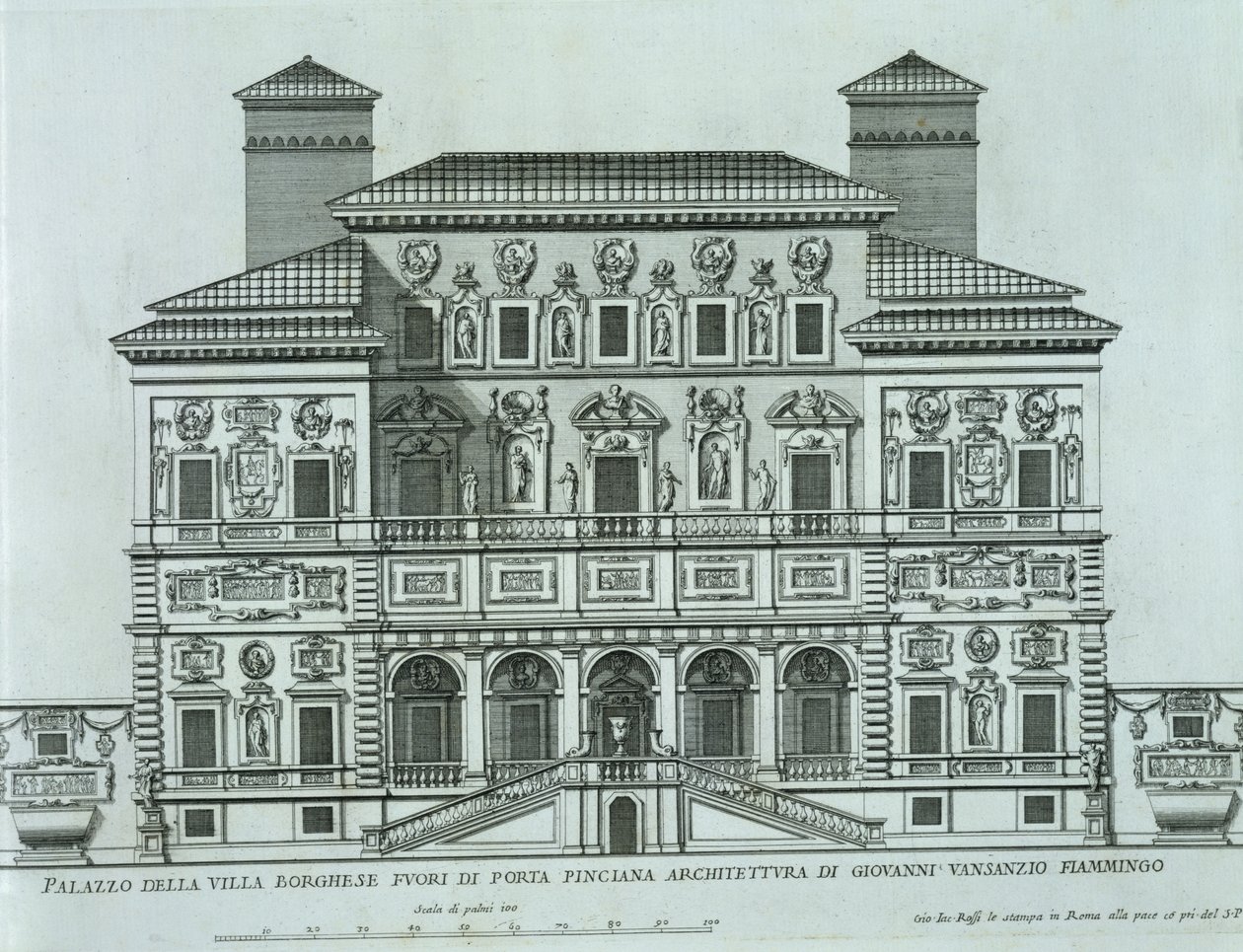 Vista de la fachada de Villa Borghese, Roma de Italian School