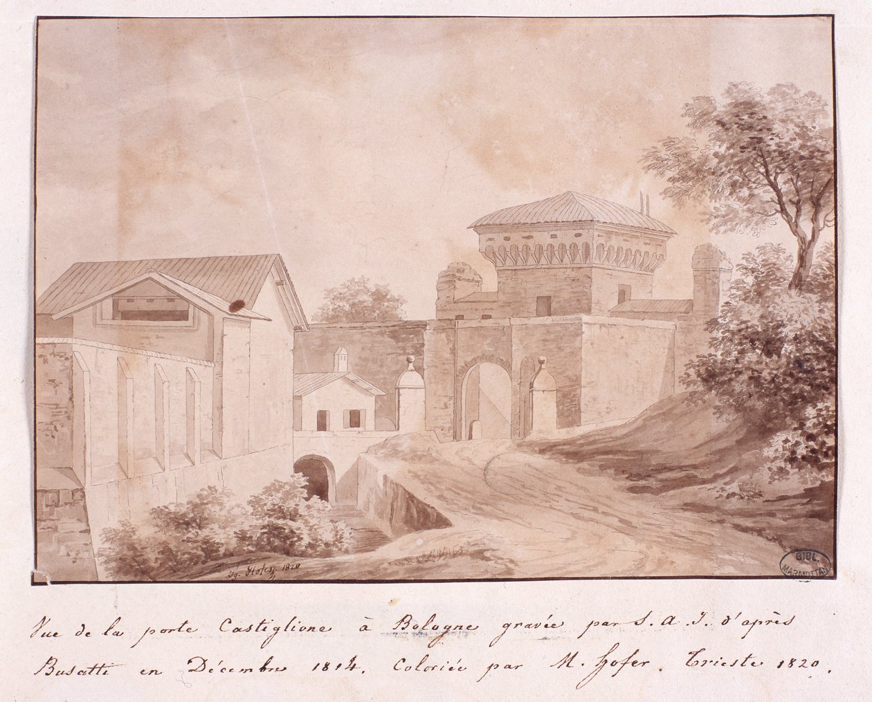 Vista de la puerta de Castiglione en Bolonia, grabado por S.A.I. después de Busatti, diciembre de 1814 de Italian School