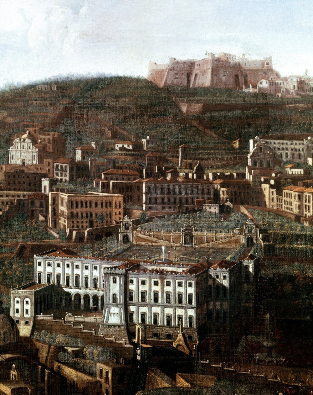 Vista del antiguo palacio de justicia convertido en palacio con jardines colgantes en Nápoles de Italian School