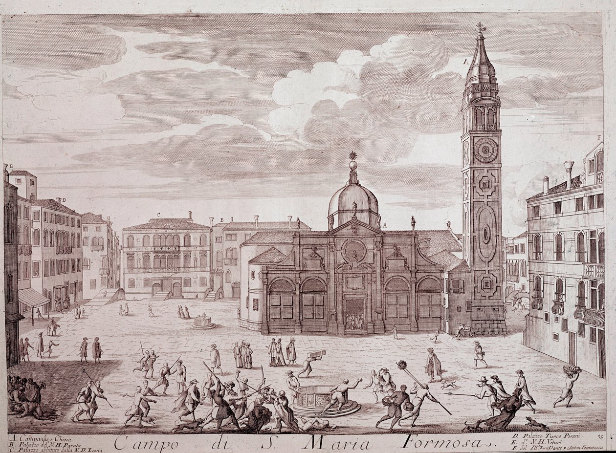 Vista de la plaza de la iglesia de Santa Maria Formosa en Venecia (grabado) de Italian School