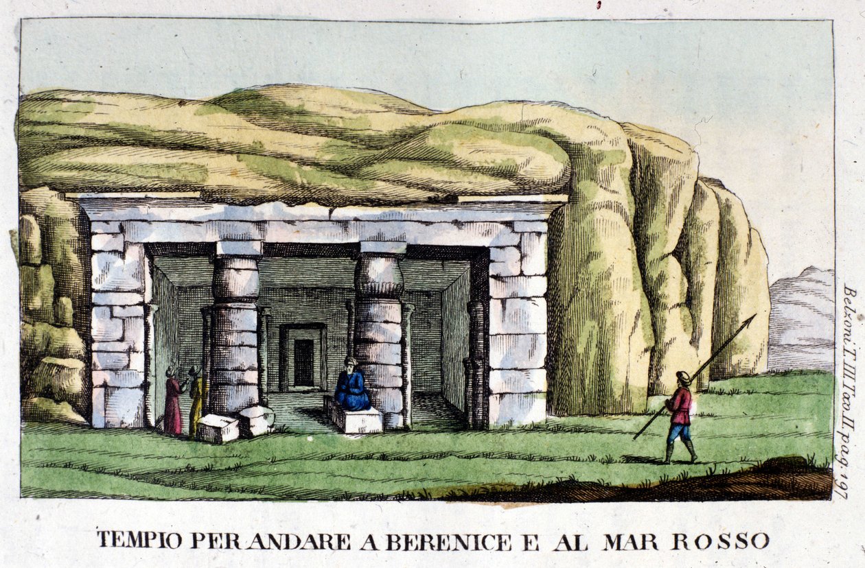 Vista del templo en el camino a Berenice, hoy Bengasi y al Mar Rojo. El autor, Giovanni Battista Belzoni (1778-1823), es un explorador y arqueólogo italiano que ha hecho importantes descubrimientos arqueológicos en Egipto. Grabado. de Italian School