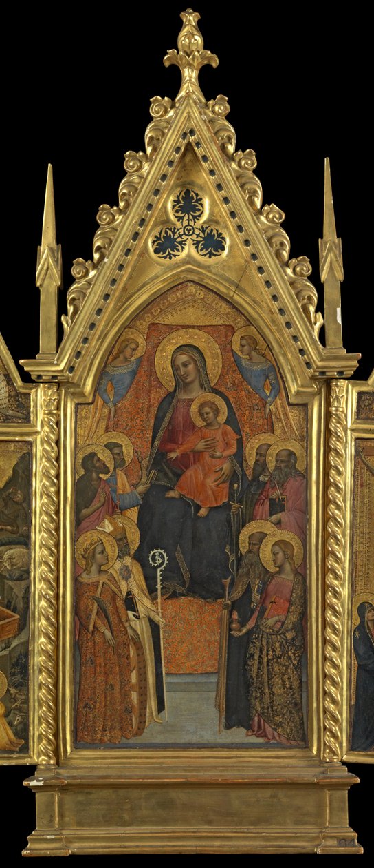 Virgen y Niño entronizados con ocho santos (panel central), c.1330-70 de Italian School