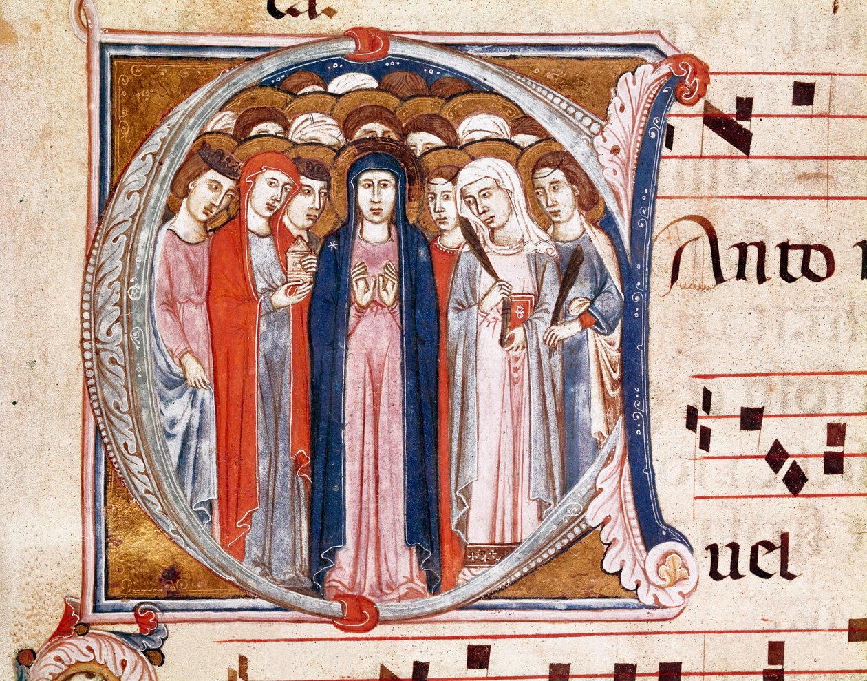Virgen rodeada de Santos. Letra A (miniatura) de Italian School