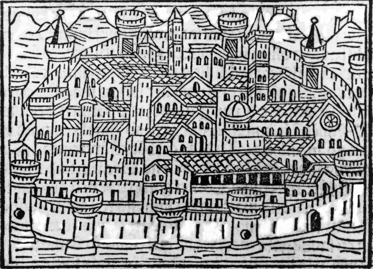 Ciudad amurallada del Supplementum Chronicarum por Giacomo Filippo Foresti, 1506 de Italian School