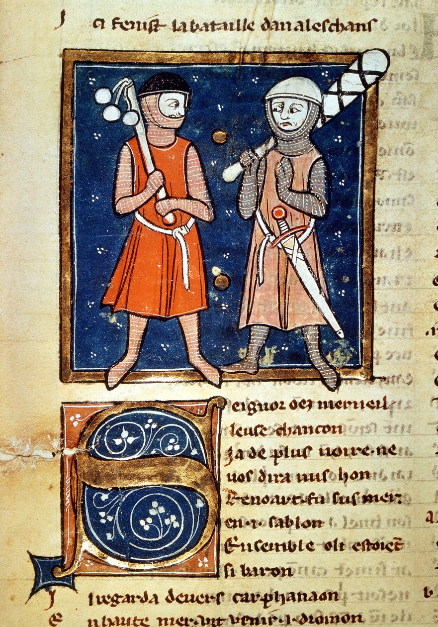 Guerreros con armas de mazas - en "El moinage de William", manuscrito del siglo XIII. Biblioteca Trivulziana. Milán de Italian School