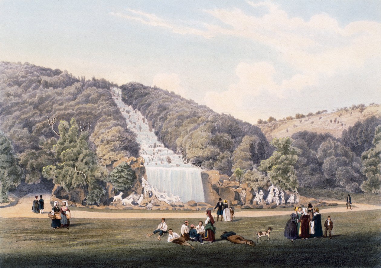 Cascada en el parque del Palacio Real de Caserta, Italia de Italian School